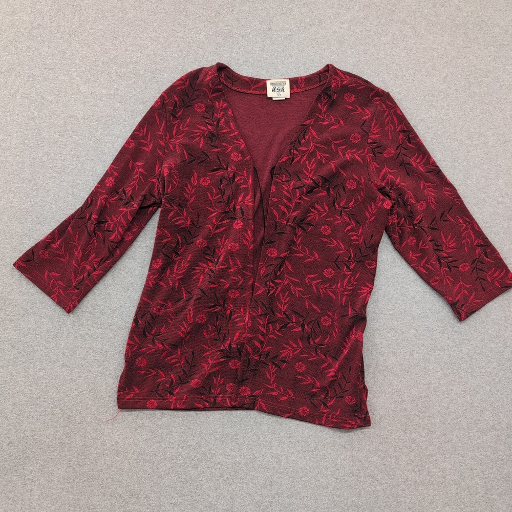 Spoiled Rotten USA Red Floral Print Kimono Style Cardigan 3/4 Sleeve Missy Large